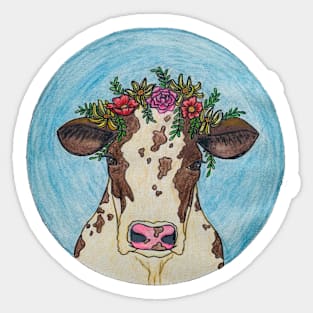 Bovine Wearing Flowers Sticker